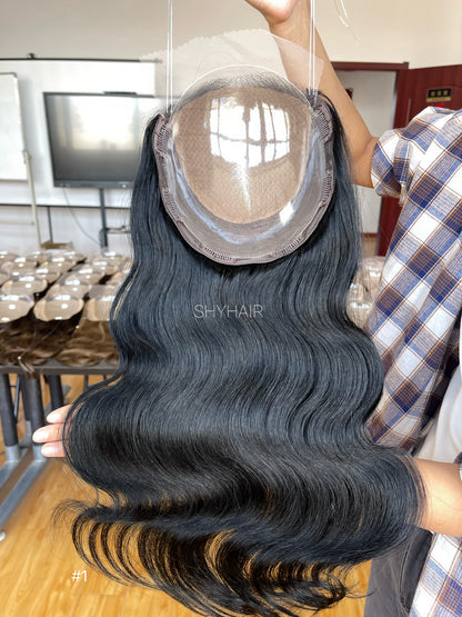 Natural Black Wavy Human Hair Mini Wig - color, texture, blending, or base detail