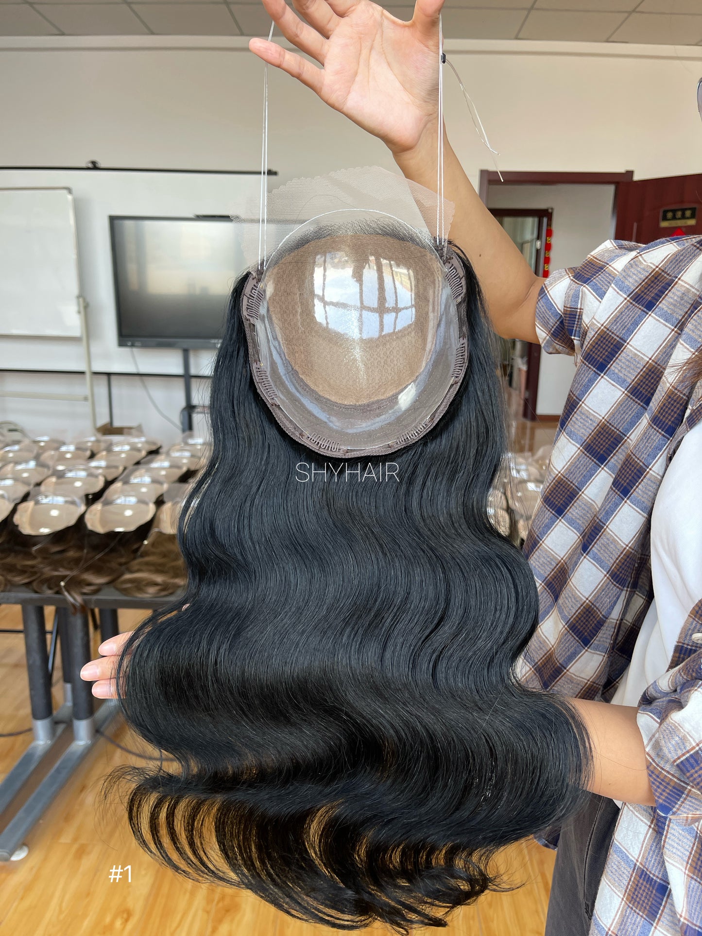 Natural Black Wavy Human Hair Mini Wig - color, texture, blending, or base detail