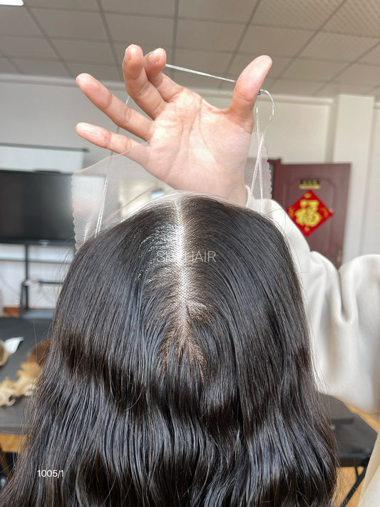 Natural Black Deep-Wavy Human Hair Mini Wig - color, texture, blending, or base detail — alternate view