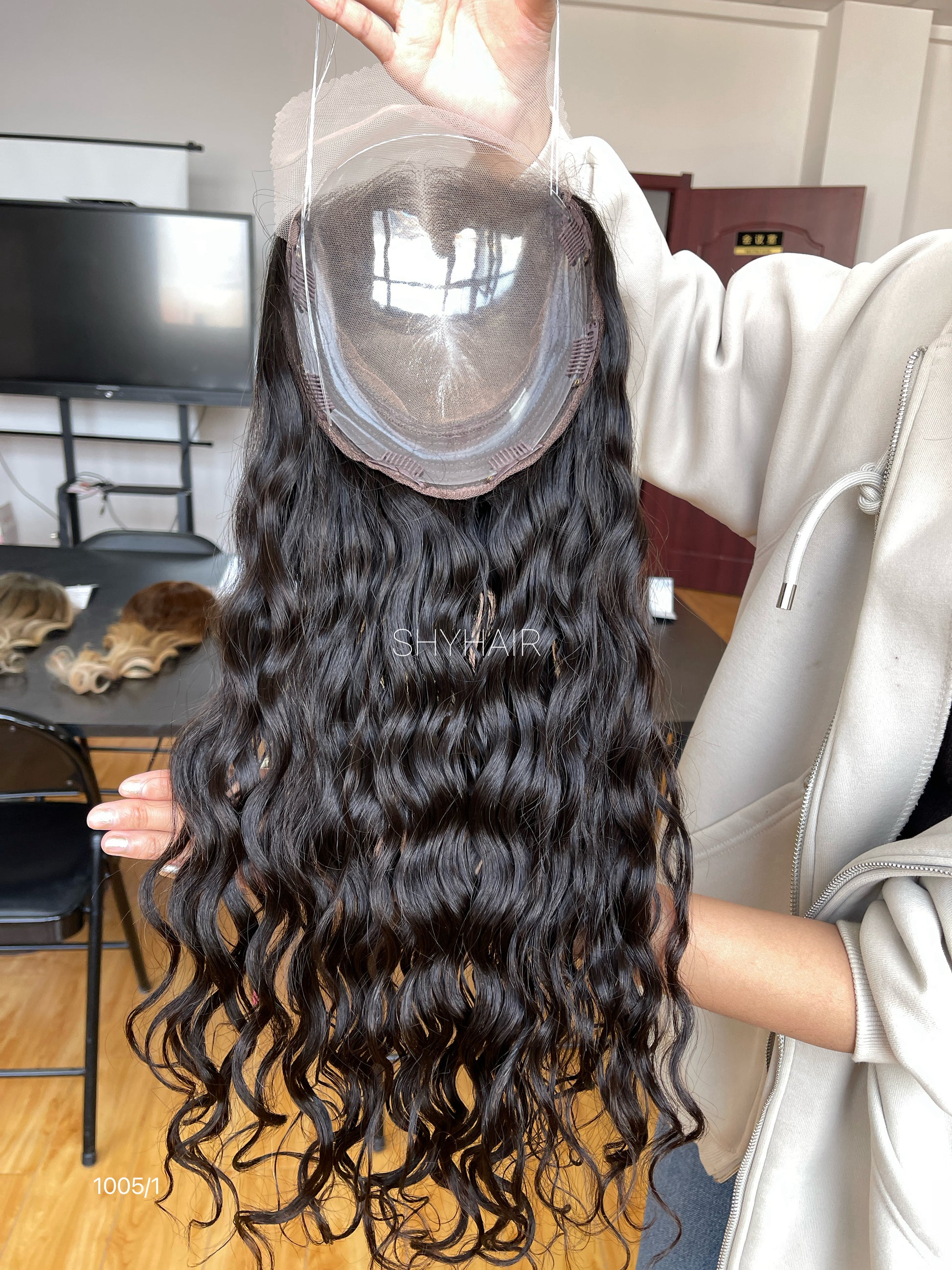 Natural Black Deep-Wavy Human Hair Mini Wig - color, texture, blending, or base detail