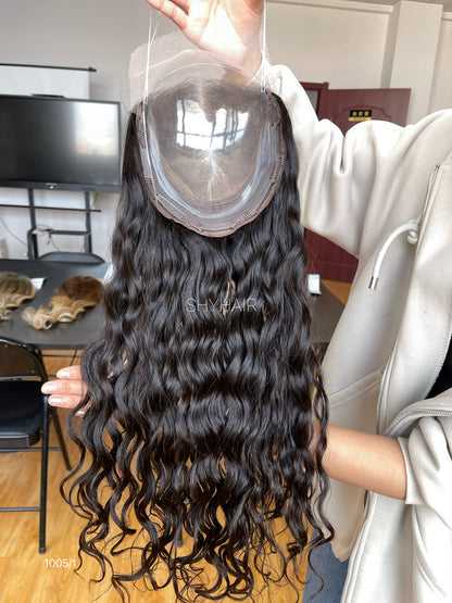 Natural Black Deep-Wavy Human Hair Mini Wig - color, texture, blending, or base detail