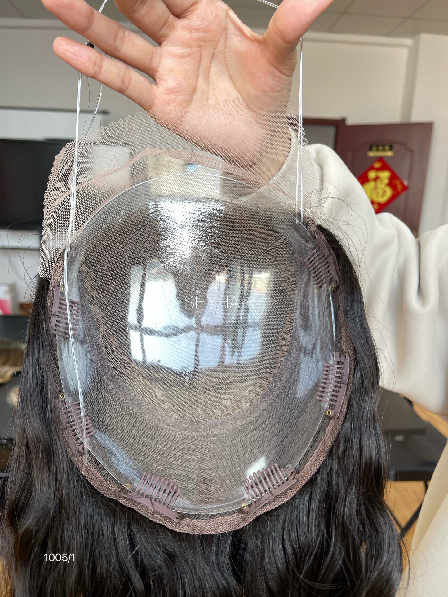 Natural Black Deep-Wavy Human Hair Mini Wig - base and construction detail