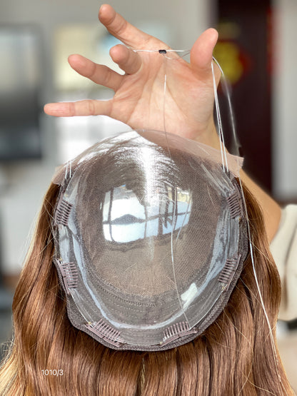 Copper Brown-to-Golden Blonde Ombre Wavy Human Hair Mini Wig - base and construction detail