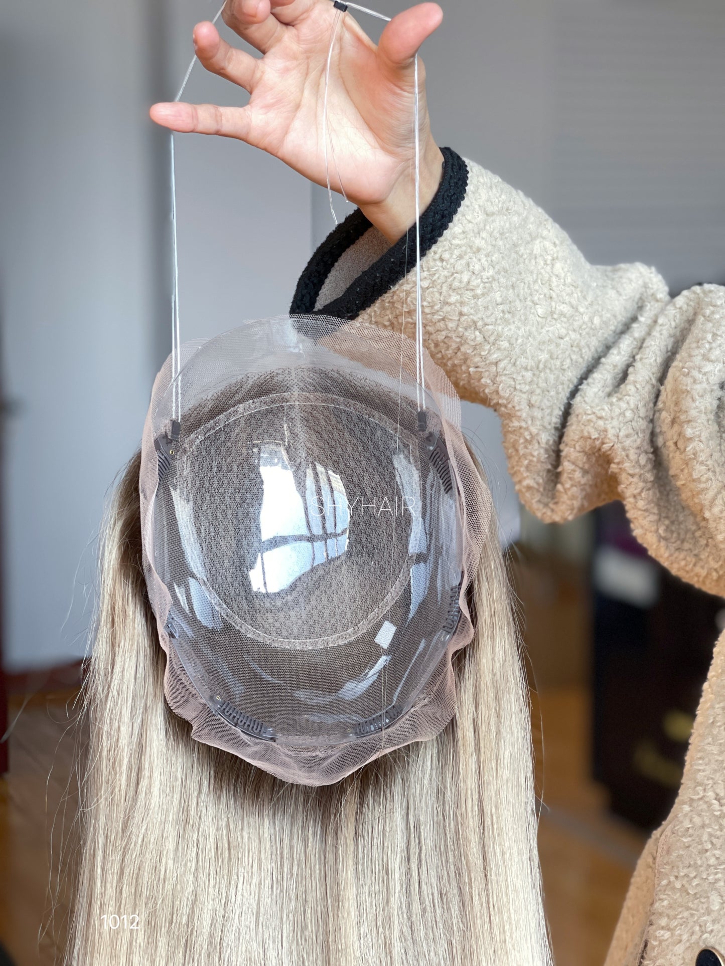 Silver Ash Blonde Straight Human Hair Mini Wig - base and construction detail