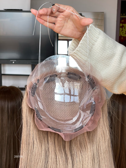 Warm Rose Brown Straight Human Hair Mini Wig - color, texture, blending, or base detail