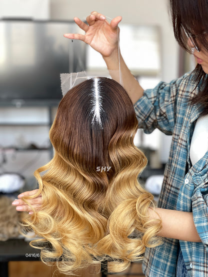 Warm Copper Brown Wavy Human Hair Mini Wig - featured color and texture view
