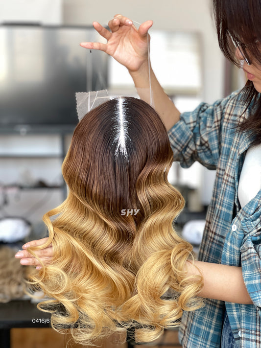 Warm Copper Brown Wavy Human Hair Mini Wig - featured color and texture view