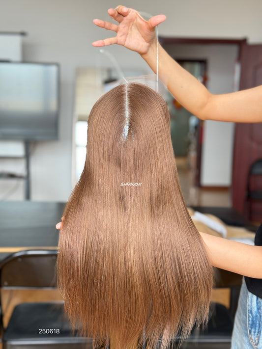 Warm Light Brown Straight Human Hair Mini Wig - featured color and texture view