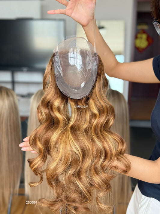 Warm Golden Brown Wavy Human Hair Mini Wig - featured color and texture view