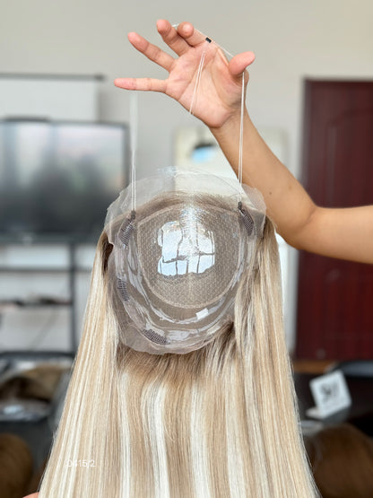Pale Golden Blonde Straight Human Hair Mini Wig - base and construction detail