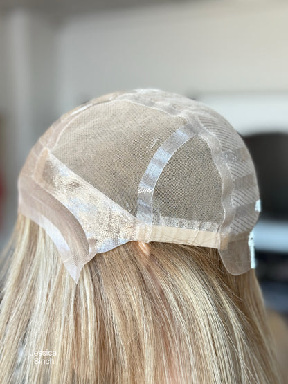 Natural Brown Root Blonde Highlighted Side-Part Straight Bob Human Hair Lace Front Glueless Medical Wig, product view 21