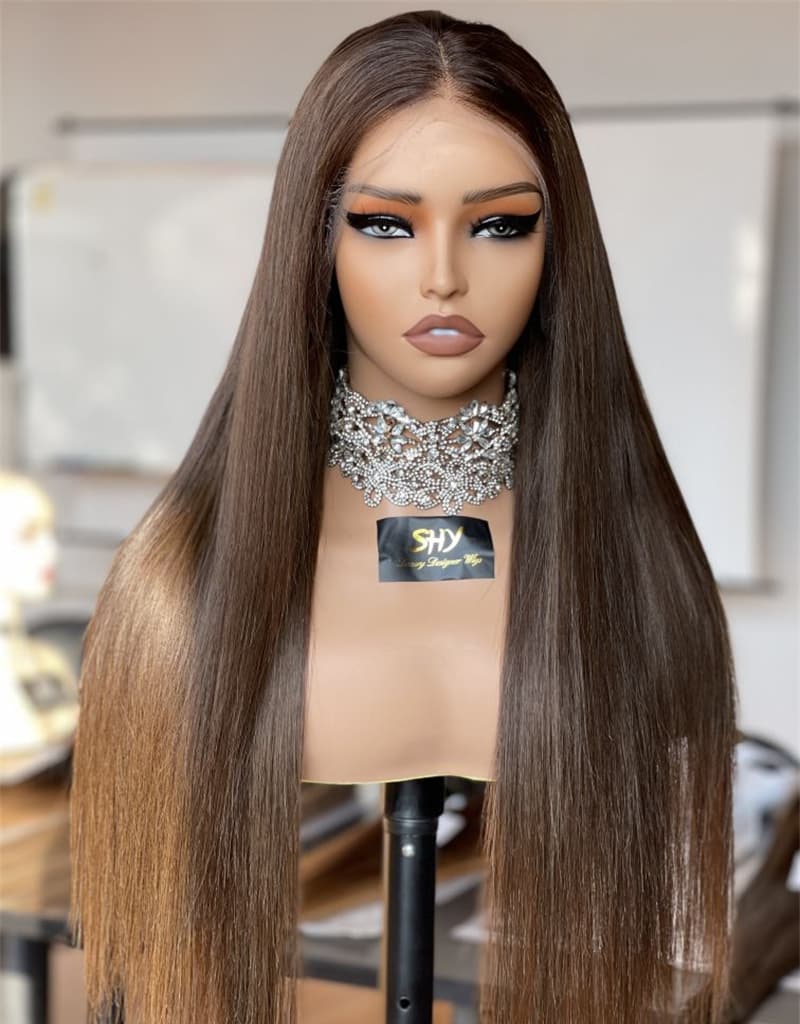 Chestnut Brown Straight Human Hair HD 13x5 Patch Lace Front Wig, 24 Inch