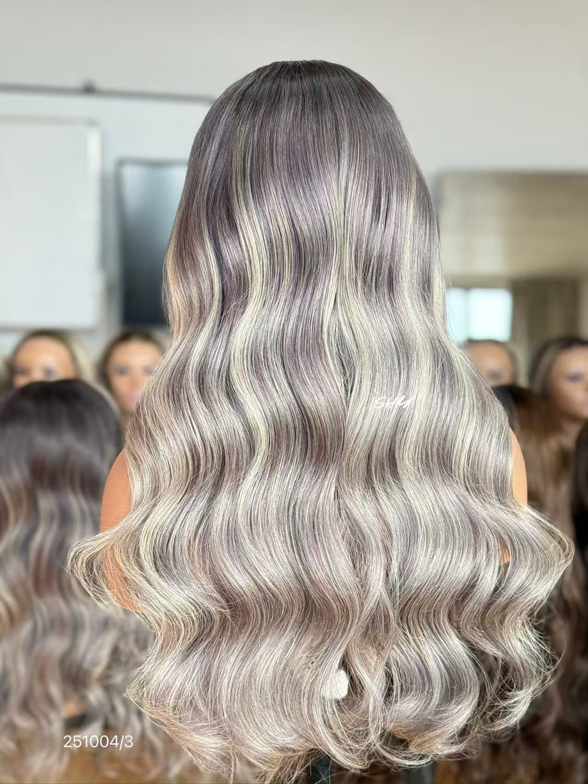 13x4 Silver Ash Blonde Rooted Body Wave Human Hair Transparent Lace Front Wig view 3