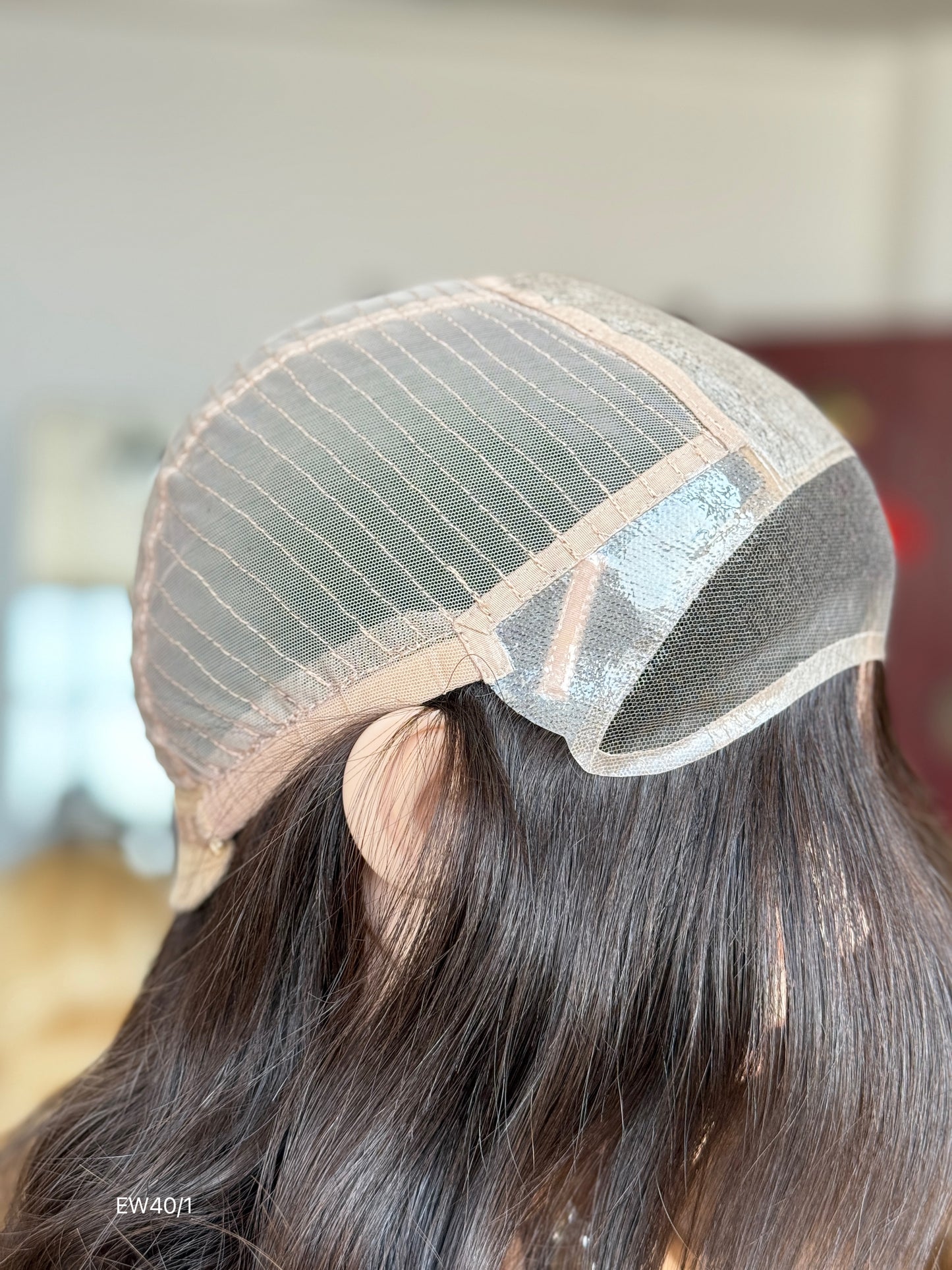 Deep Chocolate Brown Shoulder-Length Layered Silk Top Human Hair Medical Wig - Europe Dispatch - cap construction detail