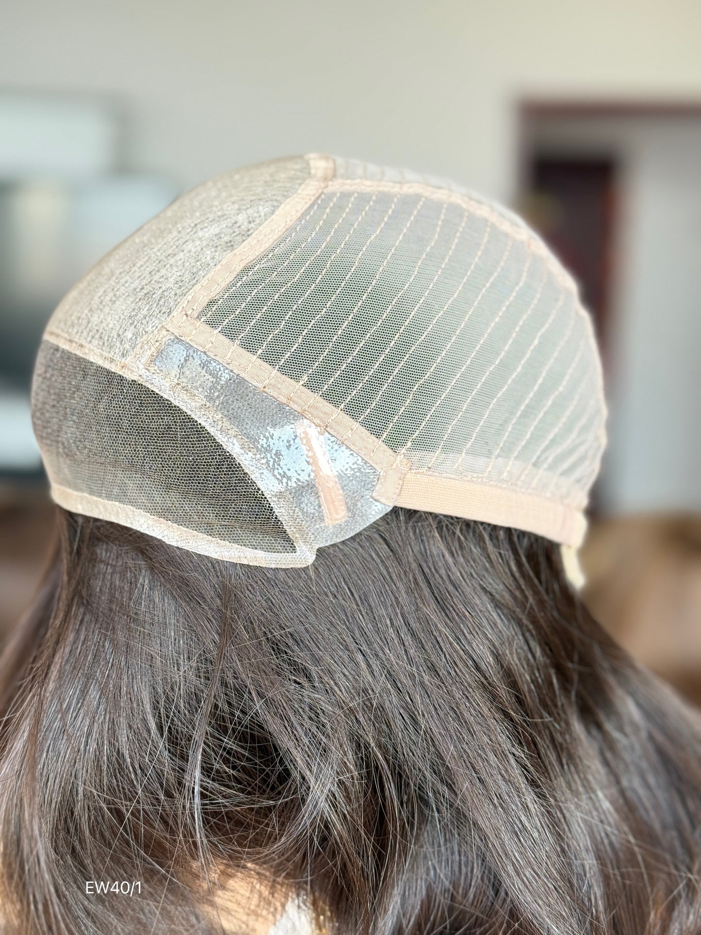 Deep Chocolate Brown Shoulder-Length Layered Silk Top Human Hair Medical Wig - Europe Dispatch - cap construction detail