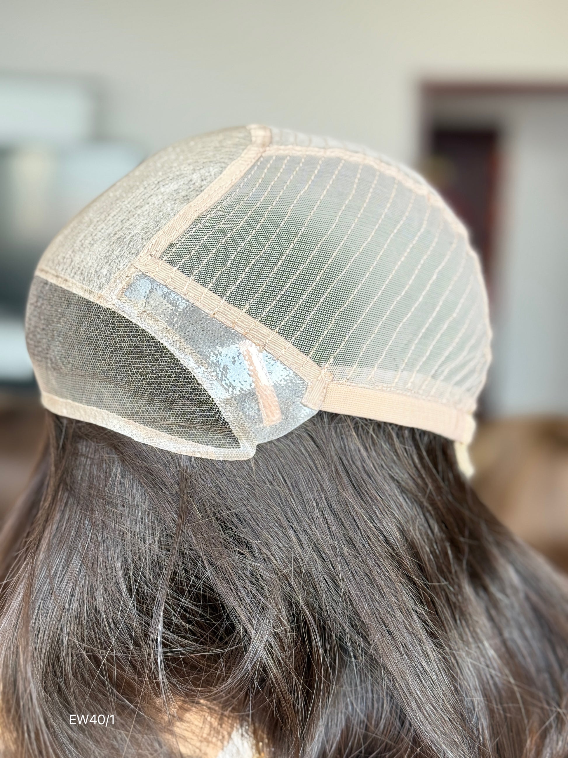 Deep Chocolate Brown Shoulder-Length Layered Silk Top Human Hair Medical Wig - Europe Dispatch - cap construction detail