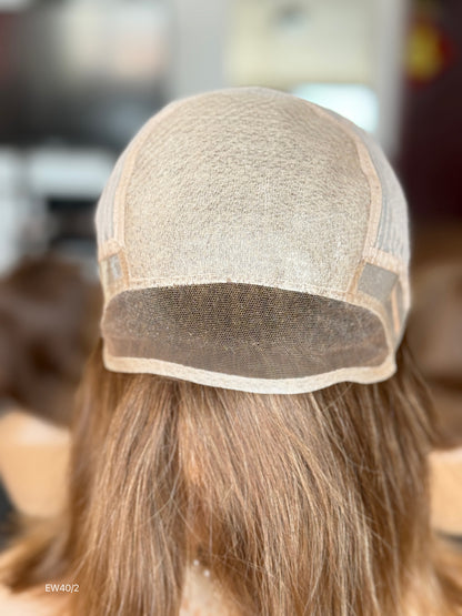 Light Chestnut Brown Shoulder-Length Layered Silk Top Human Hair Medical Wig - Europe Dispatch - cap construction detail