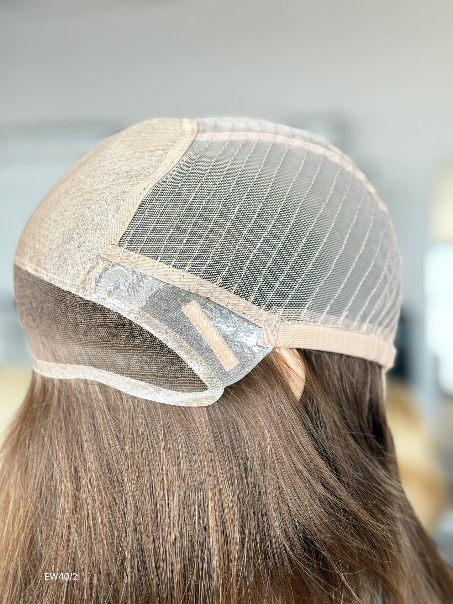Light Chestnut Brown Shoulder-Length Layered Silk Top Human Hair Medical Wig - Europe Dispatch - cap construction detail
