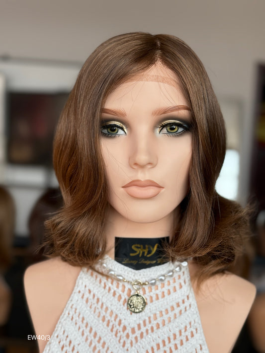 Warm Chestnut Brown Medium-Length Wavy Silk Top Human Hair Medical Wig - Europe Dispatch - featured wearing view