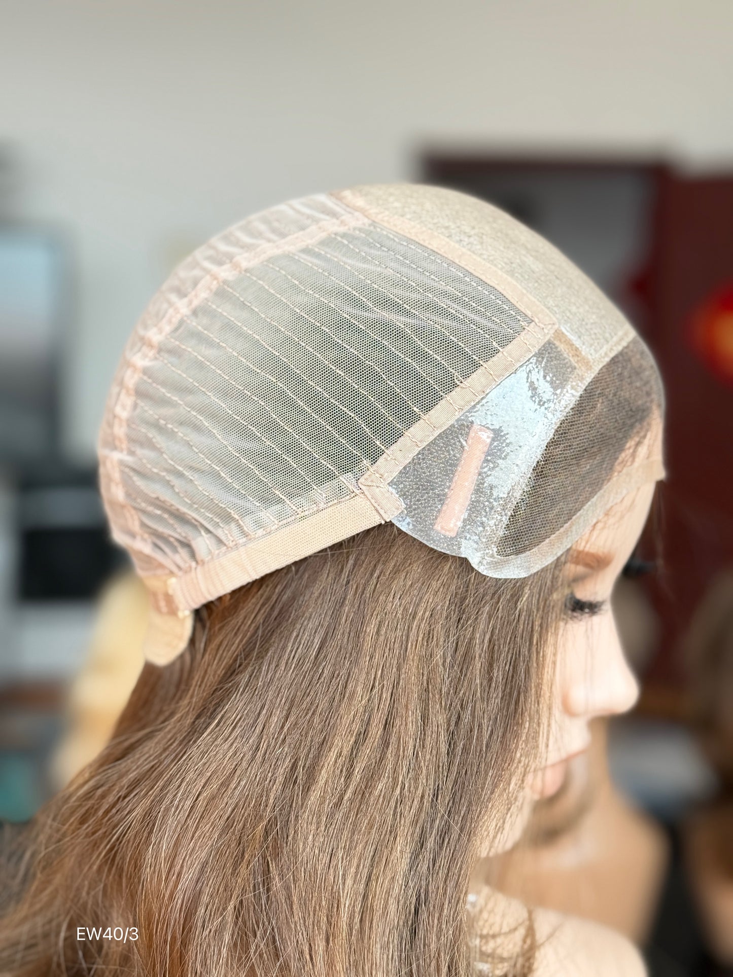 Warm Chestnut Brown Medium-Length Wavy Silk Top Human Hair Medical Wig - Europe Dispatch - cap construction detail