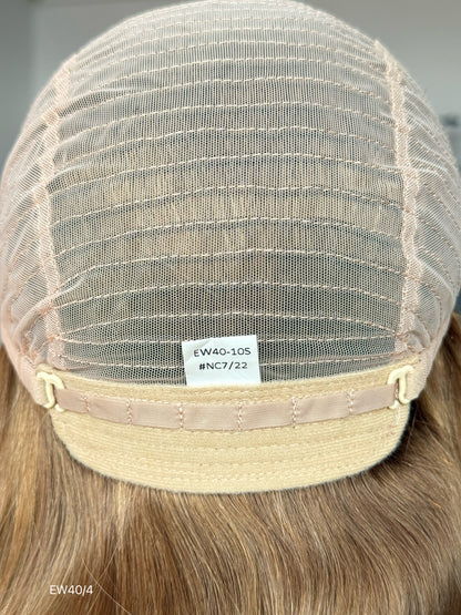 Golden Blonde Shoulder-Length Wavy Silk Top Human Hair Medical Wig - Europe Dispatch - wearing and style detail