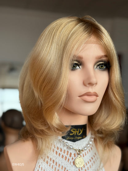 Honey Blonde Medium-Length Wavy Silk Top Human Hair Medical Wig - Europe Dispatch - wearing and style detail
