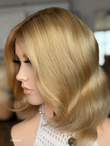 Honey Blonde Medium-Length Wavy Silk Top Human Hair Medical Wig - Europe Dispatch - wearing and style detail