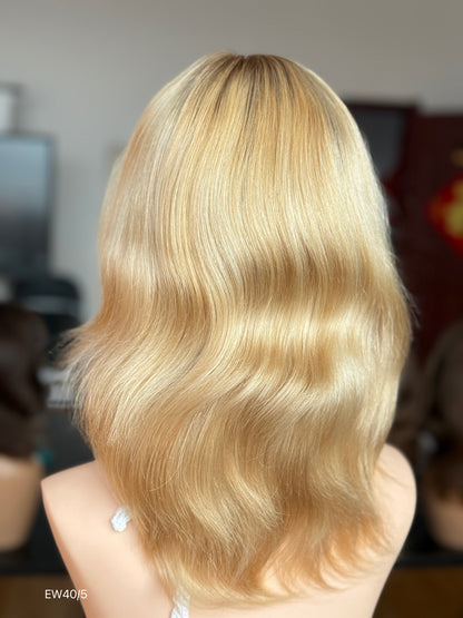 Honey Blonde Medium-Length Wavy Silk Top Human Hair Medical Wig - Europe Dispatch - wearing and style detail