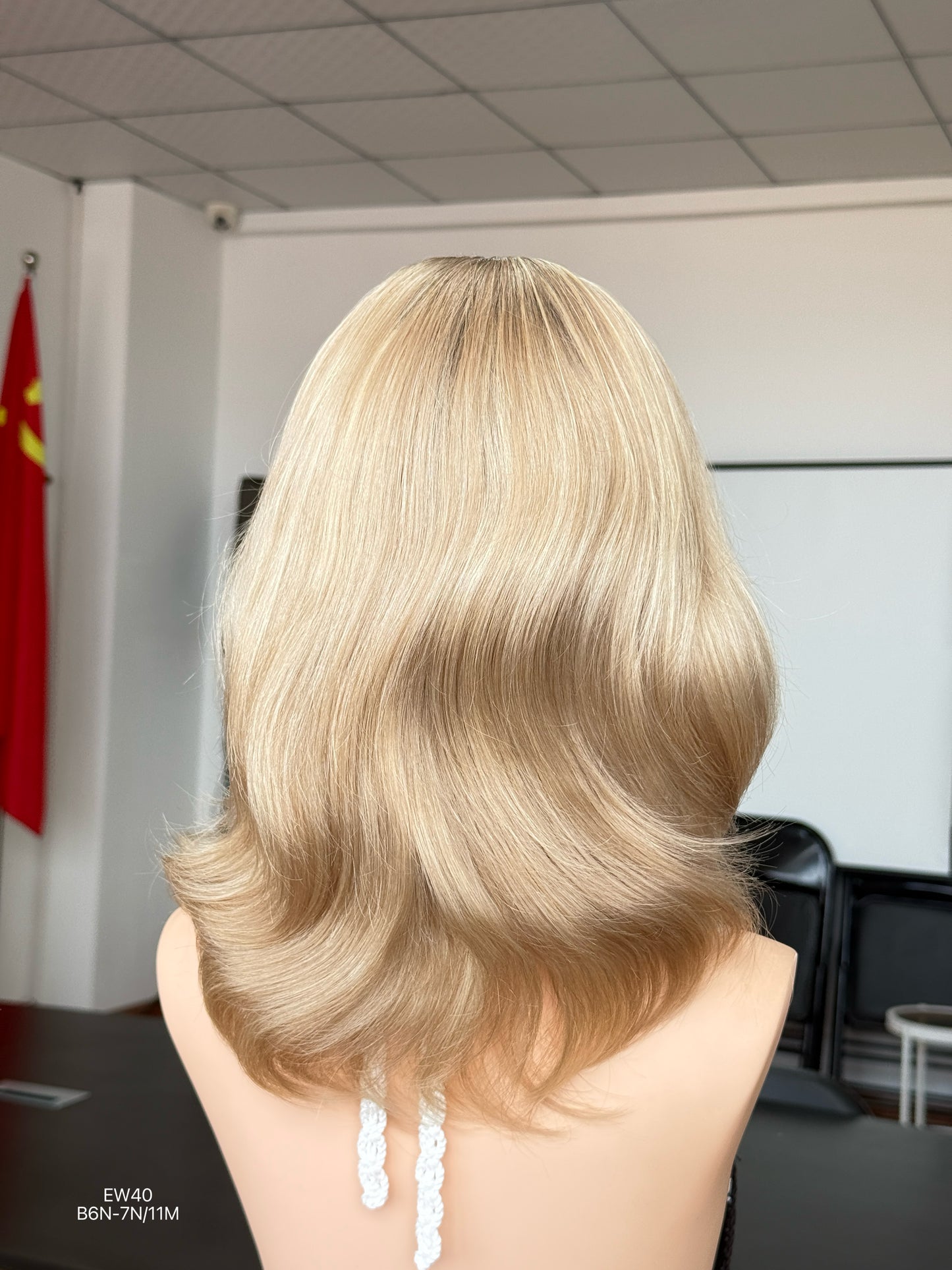 Rooted Ash Beige Blonde Shoulder-Length Layered Silk Top Human Hair Medical Wig - Europe Dispatch - wearing and style detail