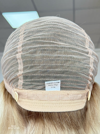 Rooted Ash Beige Blonde Shoulder-Length Layered Silk Top Human Hair Medical Wig - Europe Dispatch - cap construction detail