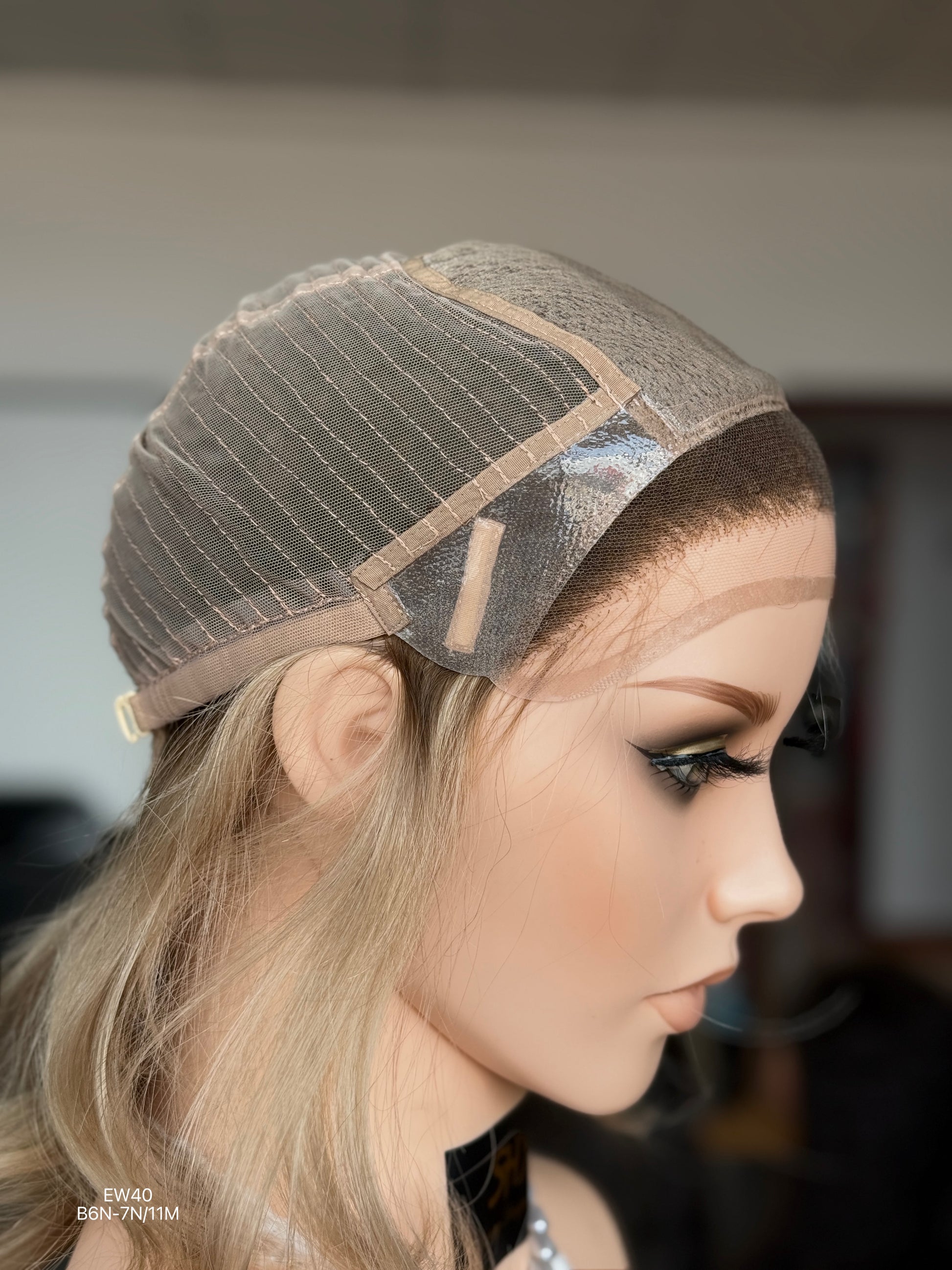 Rooted Ash Beige Blonde Shoulder-Length Layered Silk Top Human Hair Medical Wig - Europe Dispatch - cap construction detail