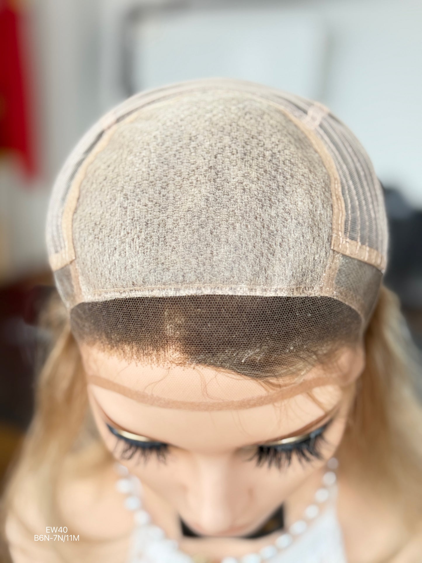 Rooted Ash Beige Blonde Shoulder-Length Layered Silk Top Human Hair Medical Wig - Europe Dispatch - cap construction detail