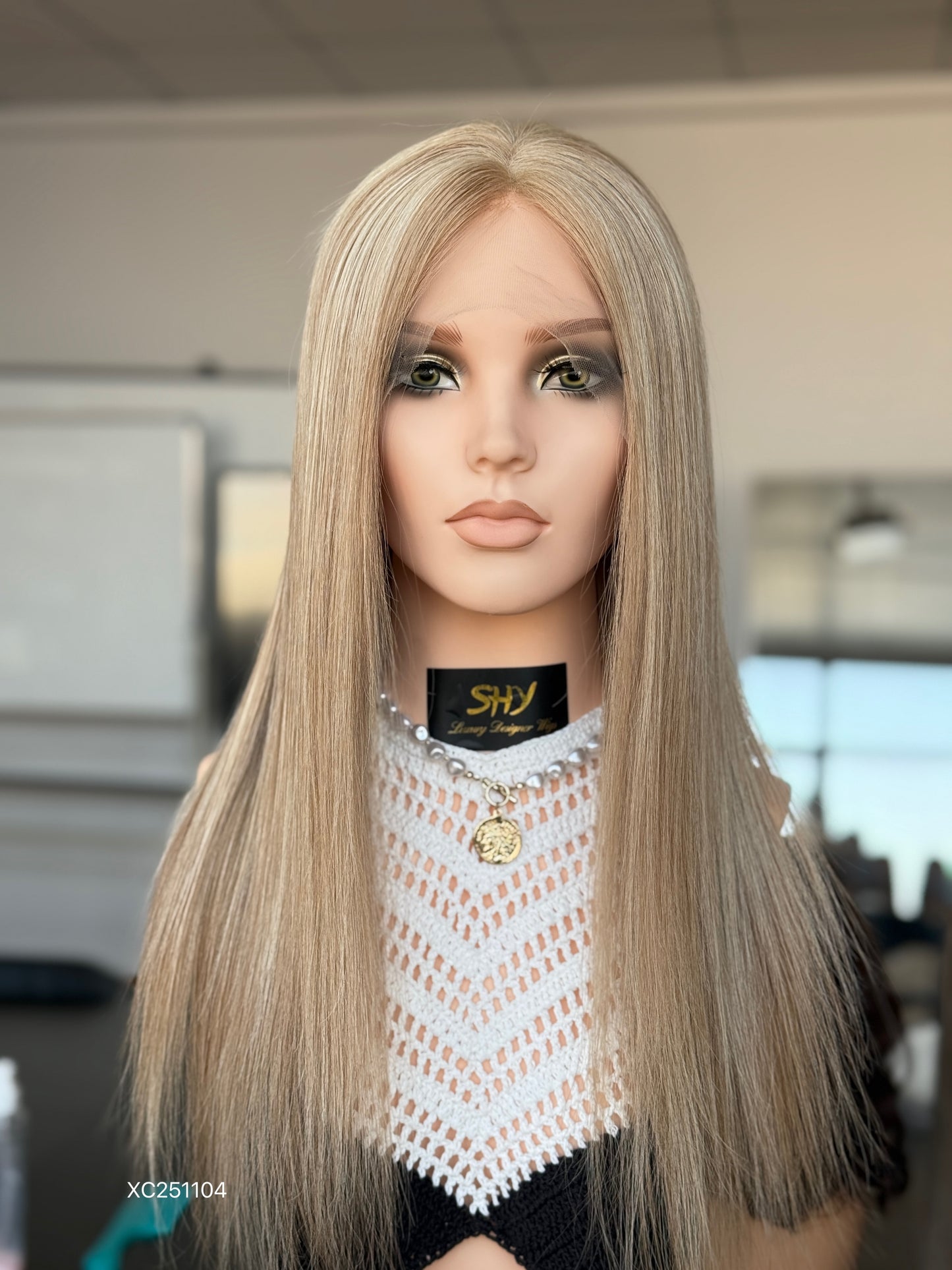Blonde Full Hand-Tied Human Hair Medical Wig - Style 002 - front view