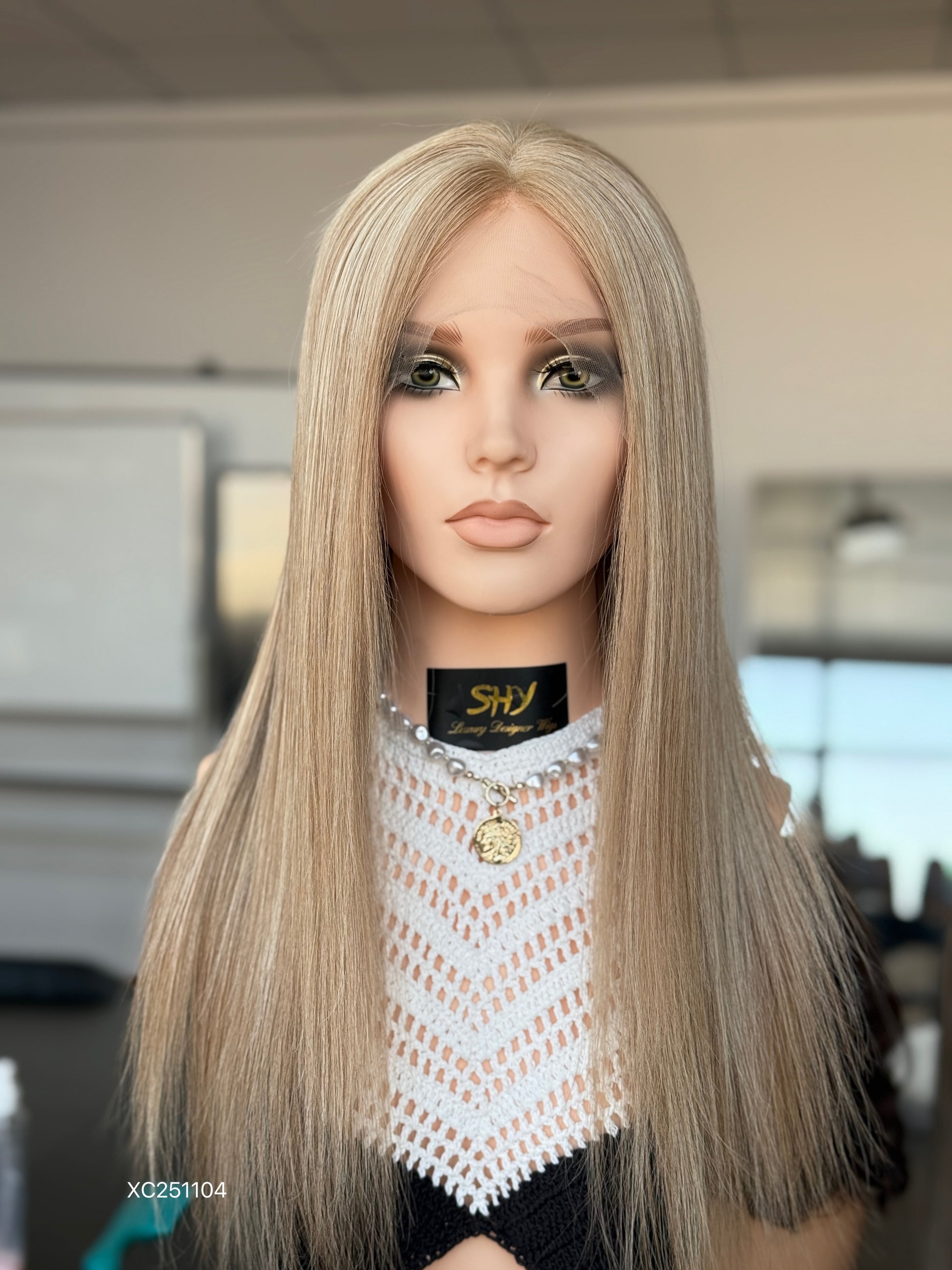 Blonde Full Hand-Tied Human Hair Medical Wig - Style 002 - front view