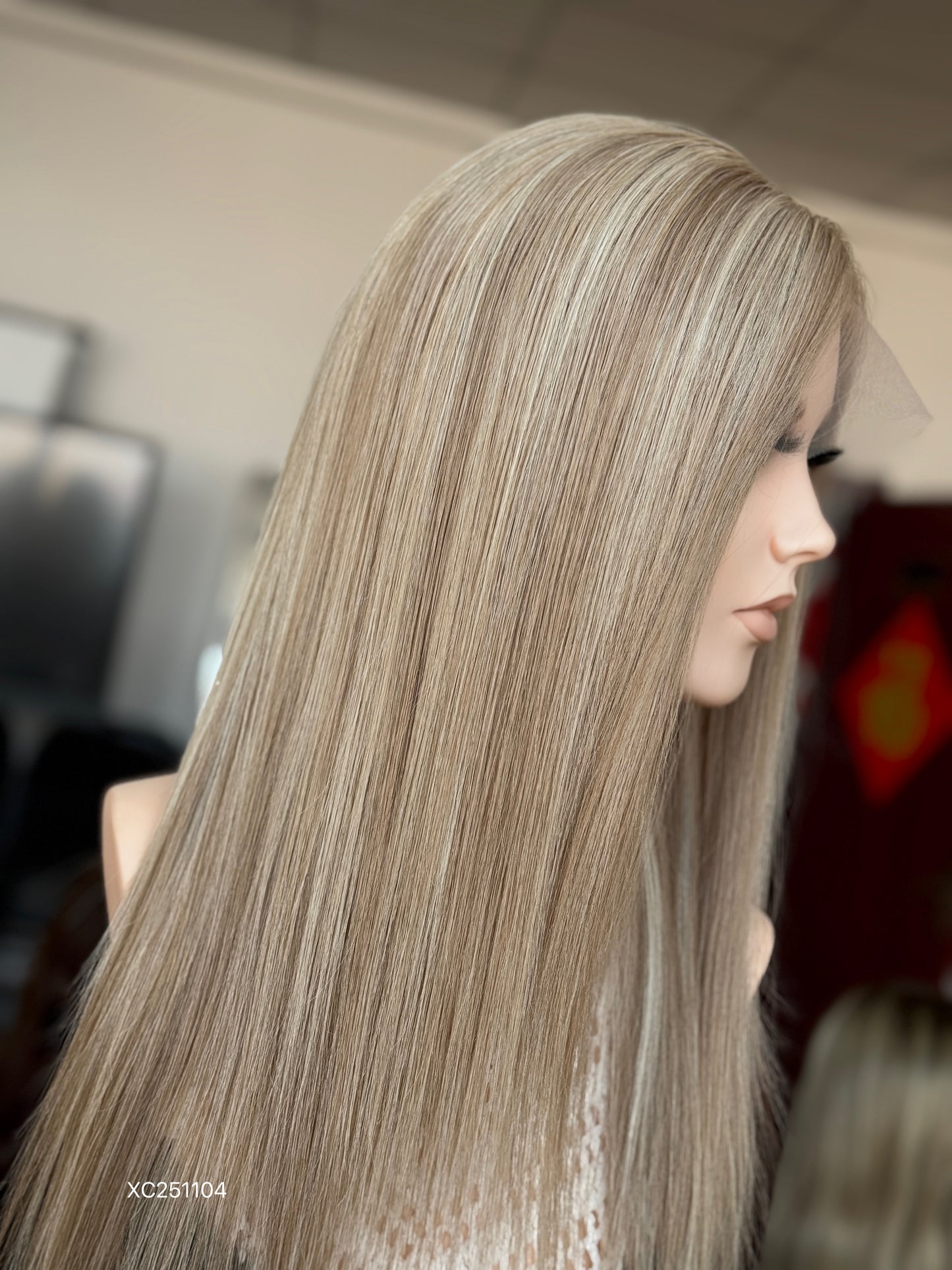 Blonde Full Hand-Tied Human Hair Medical Wig - Style 002 - detail view