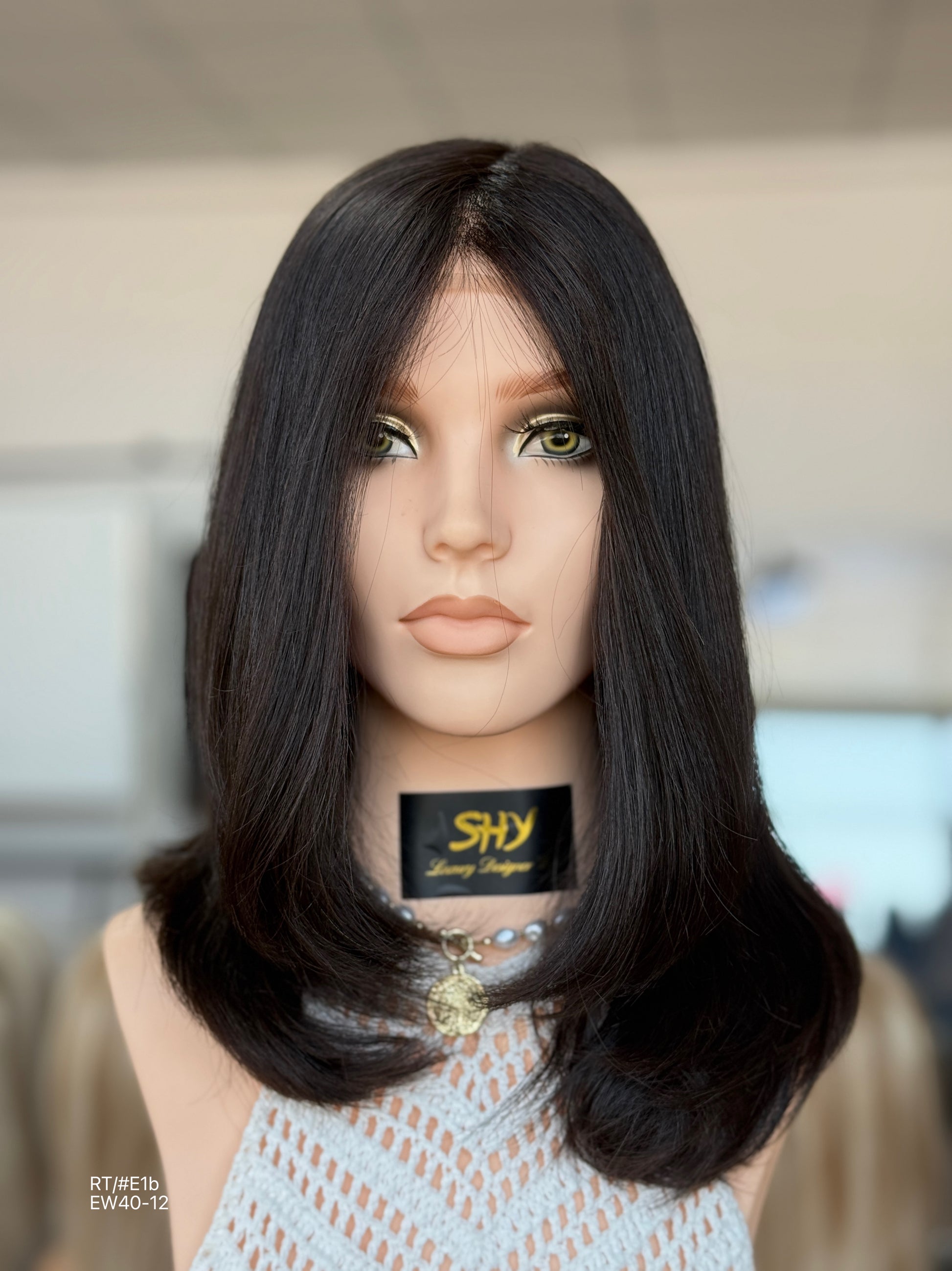 Natural Black Long Layered Silk Top Human Hair Medical Wig - Europe Dispatch - featured wearing view