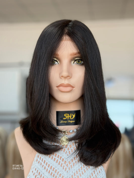 Natural Black Long Layered Silk Top Human Hair Medical Wig - Europe Dispatch - featured wearing view