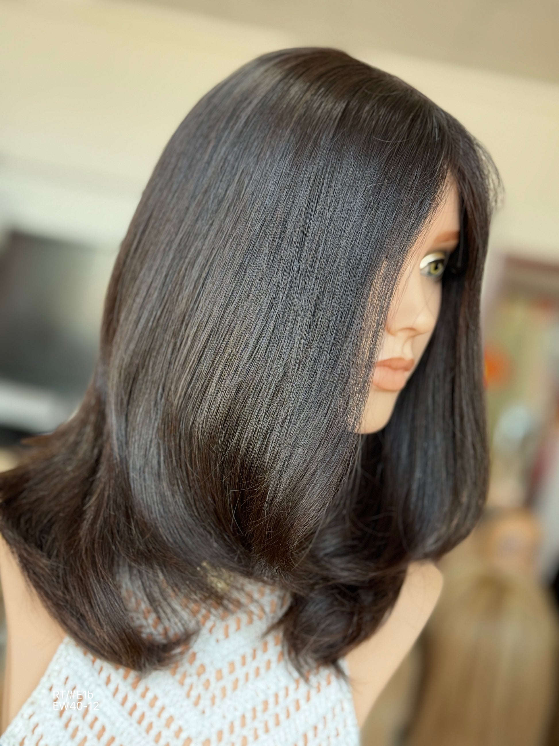 Natural Black Long Layered Silk Top Human Hair Medical Wig - Europe Dispatch - wearing and style detail
