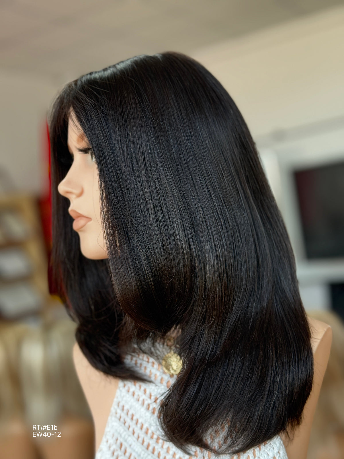 Natural Black Long Layered Silk Top Human Hair Medical Wig - Europe Dispatch - wearing and style detail