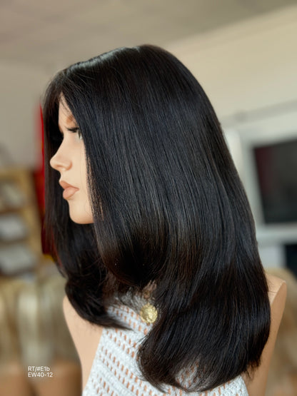 Natural Black Long Layered Silk Top Human Hair Medical Wig - Europe Dispatch - wearing and style detail