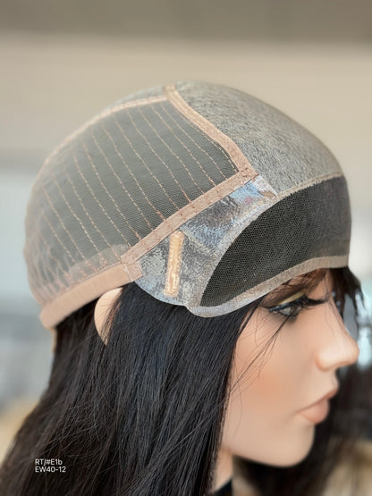 Natural Black Long Layered Silk Top Human Hair Medical Wig - Europe Dispatch - cap construction detail