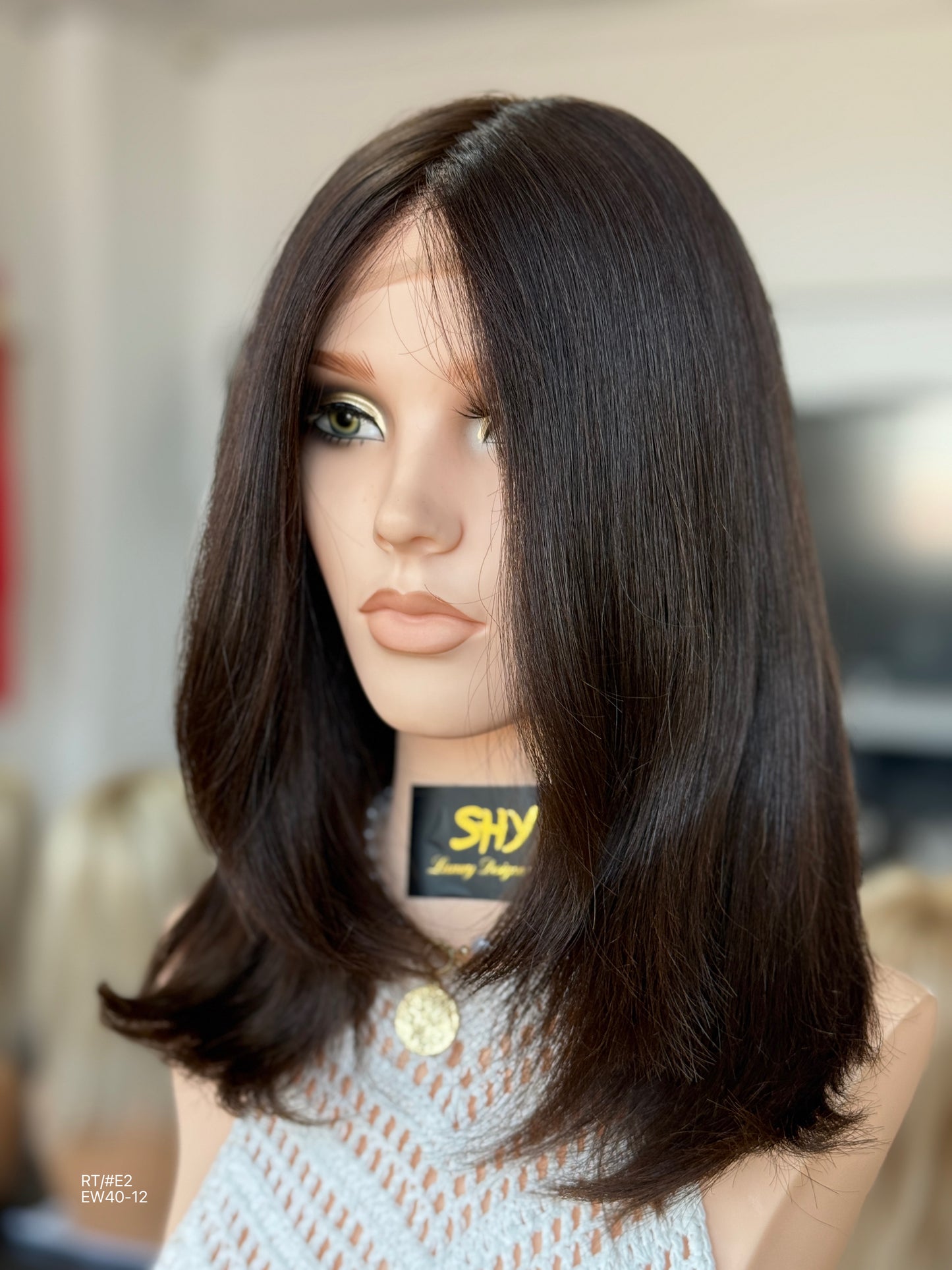 Dark Chocolate Brown Medium-Length Layered Silk Top Human Hair Medical Wig - Europe Dispatch - wearing and style detail