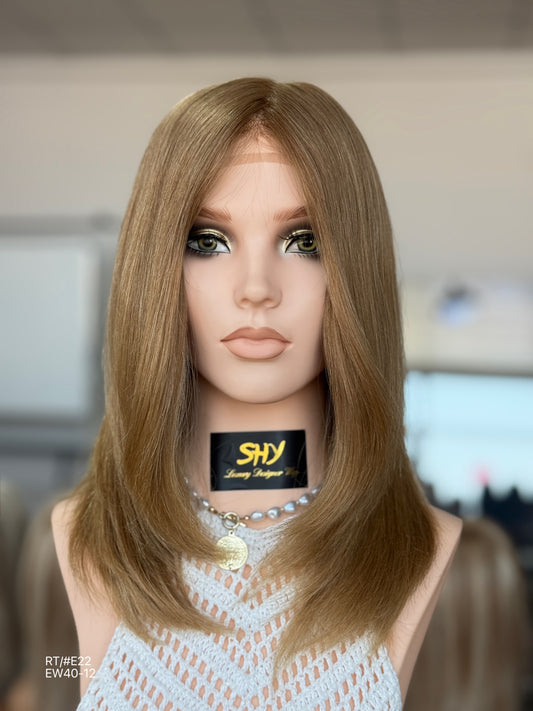 Dark Blonde Long Layered Silk Top Human Hair Medical Wig - Europe Dispatch - featured wearing view
