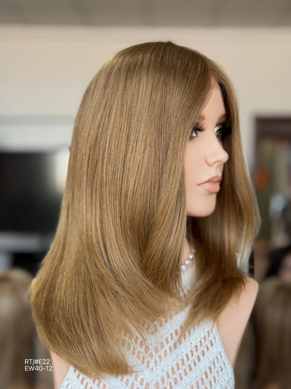 Dark Blonde Long Layered Silk Top Human Hair Medical Wig - Europe Dispatch - wearing and style detail
