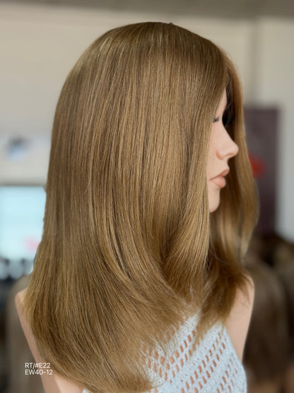 Dark Blonde Long Layered Silk Top Human Hair Medical Wig - Europe Dispatch - wearing and style detail