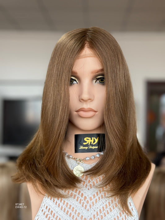 Warm Chestnut Brown Long Layered Silk Top Human Hair Medical Wig - Europe Dispatch - featured wearing view