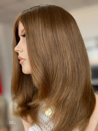 Warm Chestnut Brown Long Layered Silk Top Human Hair Medical Wig - Europe Dispatch - wearing and style detail