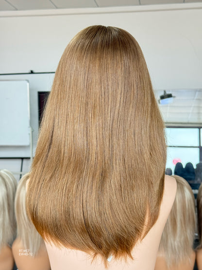 Warm Chestnut Brown Long Layered Silk Top Human Hair Medical Wig - Europe Dispatch - wearing and style detail