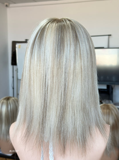 Blonde Full Hand-Tied Human Hair Medical Wig - Style 003 - detail view