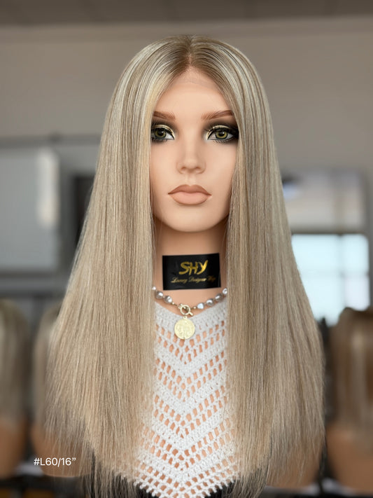 Blonde Full Hand-Tied Human Hair Medical Wig - Style 006 - front view